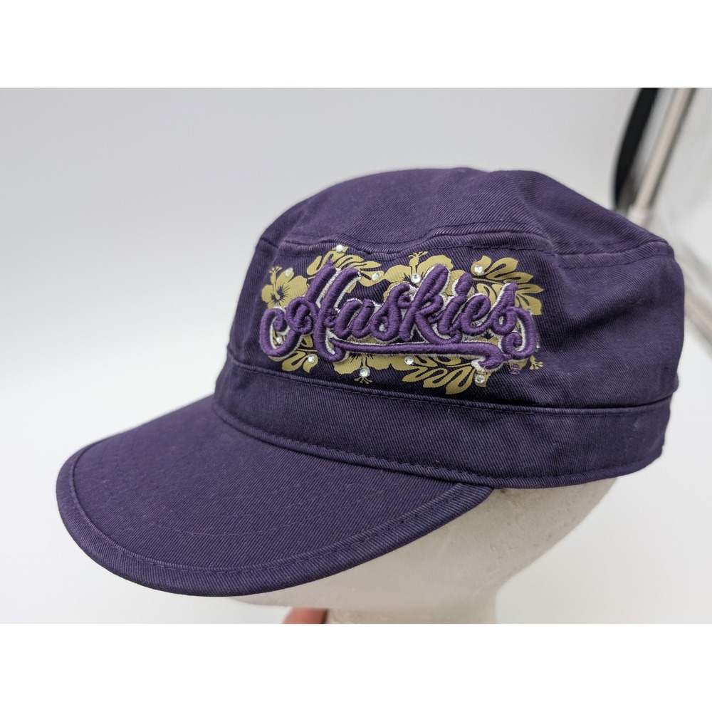 Zephyr Huskies Purple Military Cadet Hat Floral Rhinestone Adjustable Women Cap